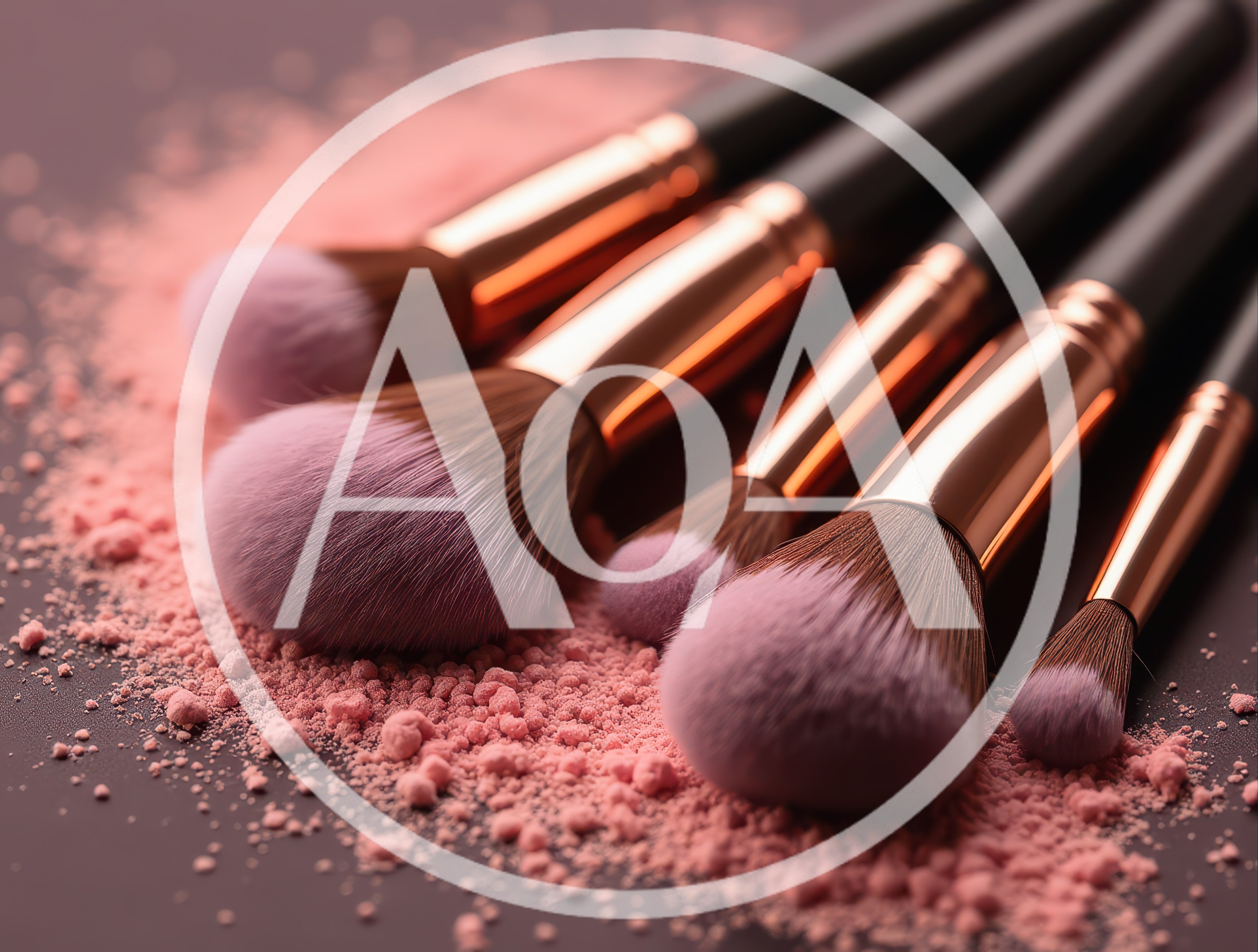 Professional Makeup Brushes With Loose Pink Powder