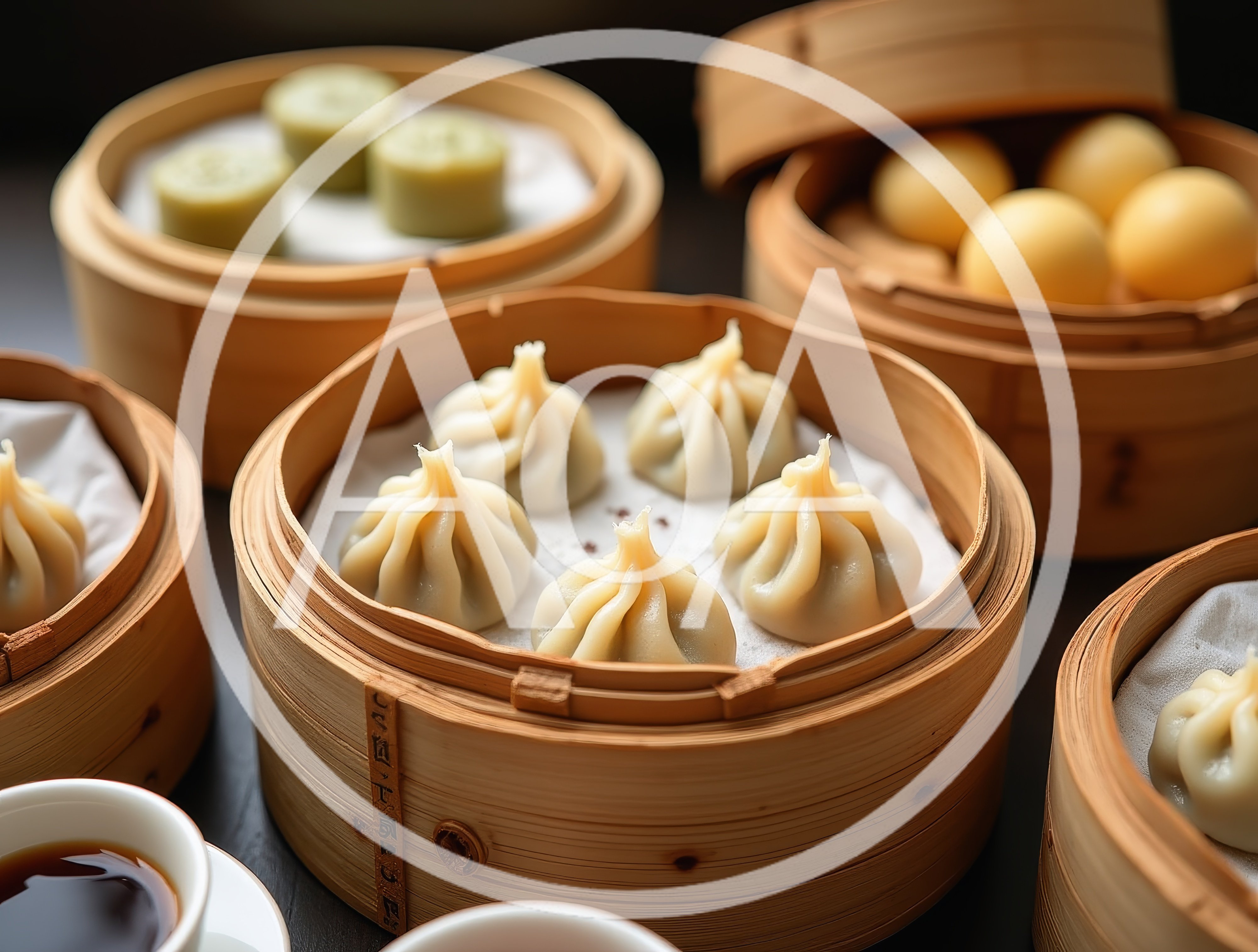 Steamed Dim Sum Dumplings in Bamboo Baskets