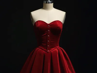 Red Velvet Corset Dress On A Mannequin