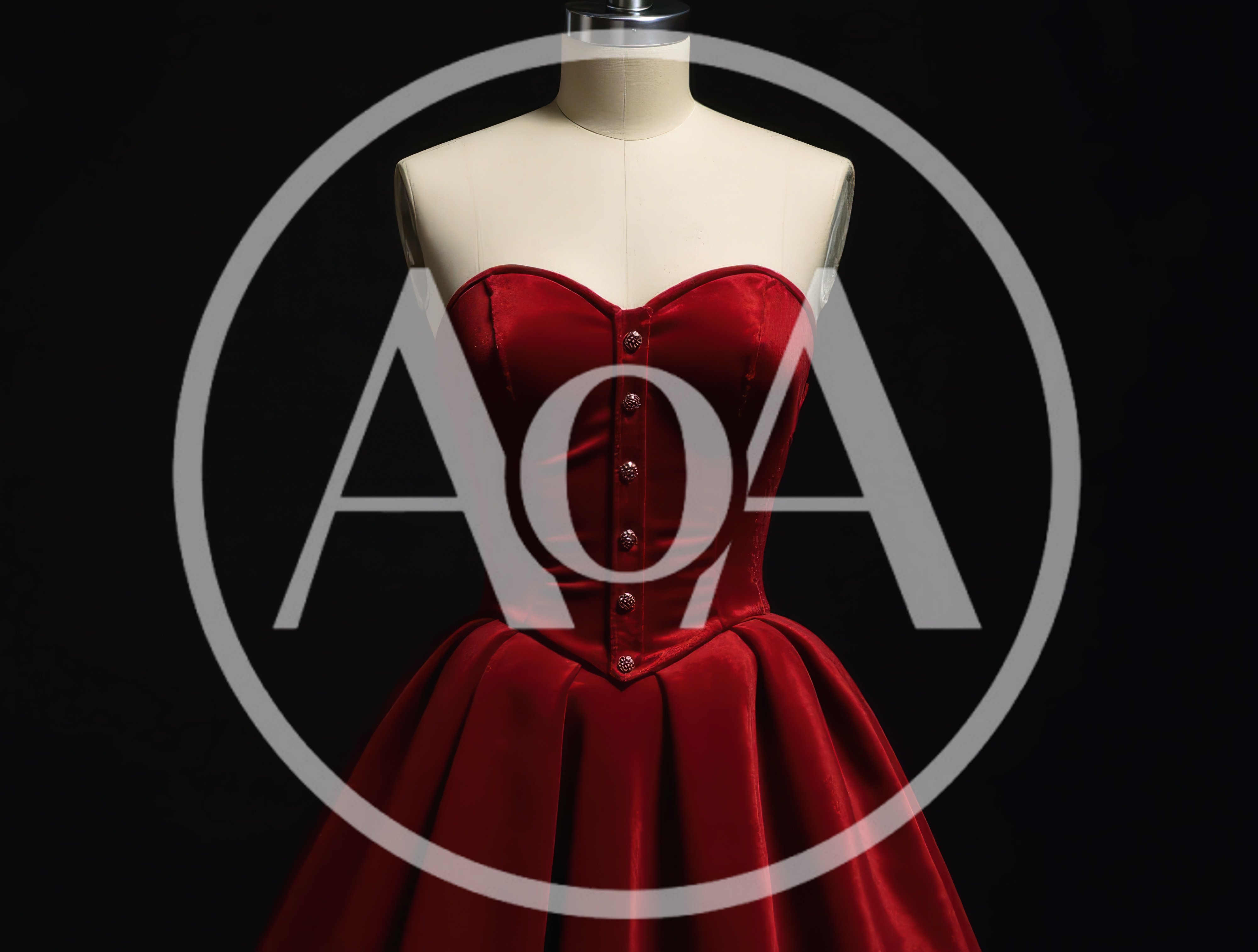 Red Velvet Corset Dress On A Mannequin