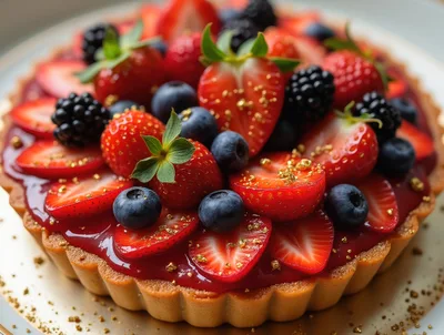 Fresh Fruit Tart With Berries And Edible Gold