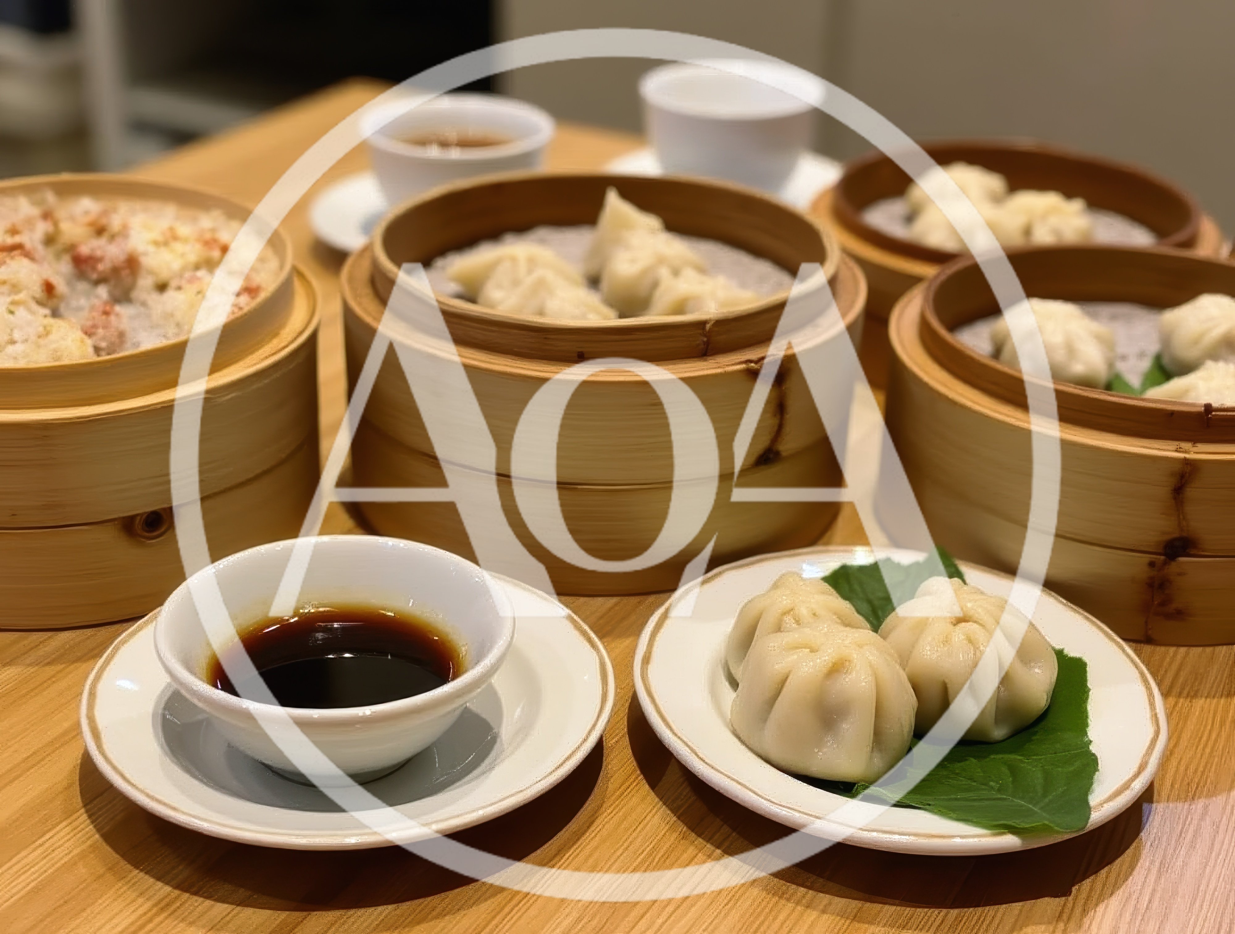 Assorted Dim Sum Served In Bamboo Steamers