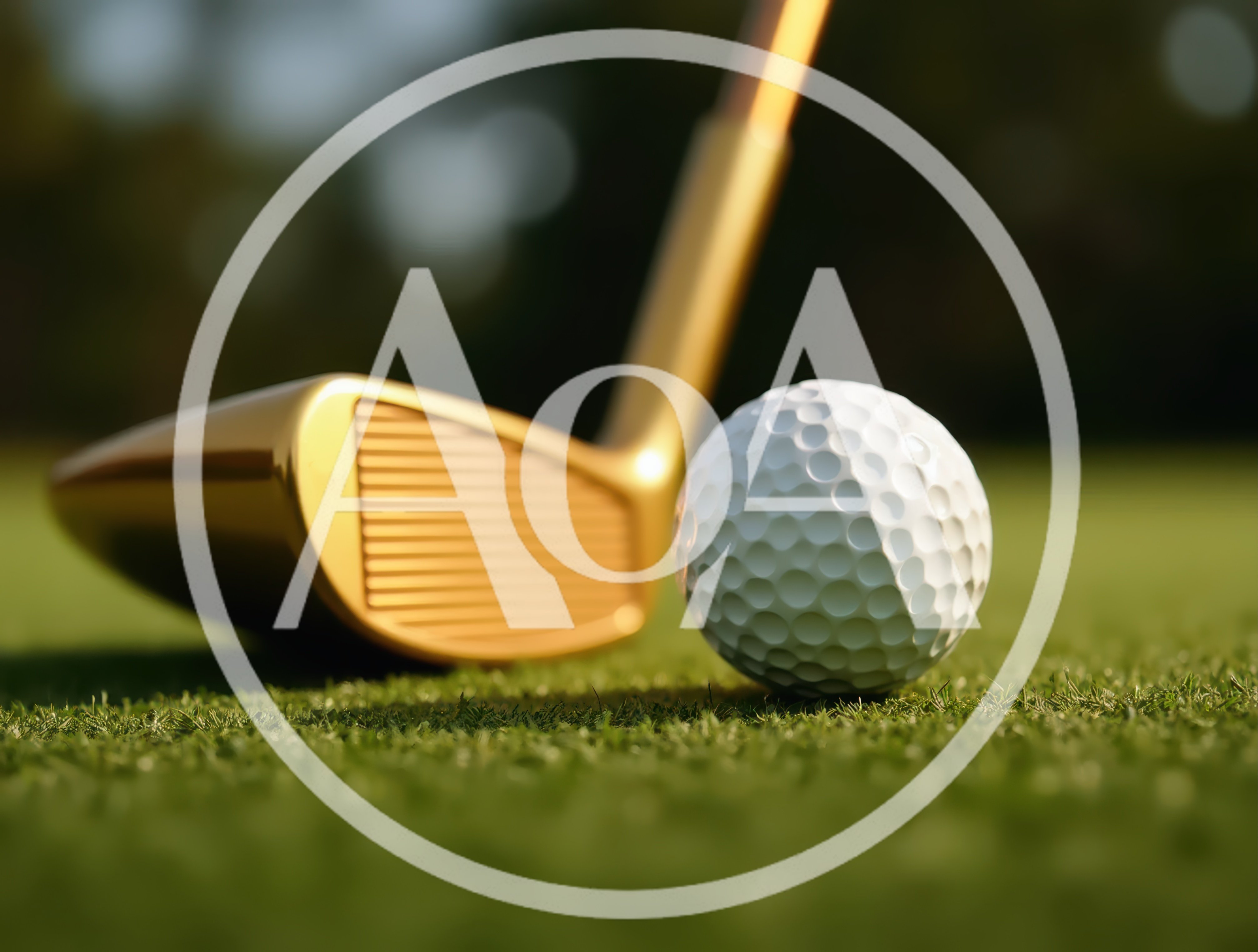 Golden Golf Club And Ball On Putting Green