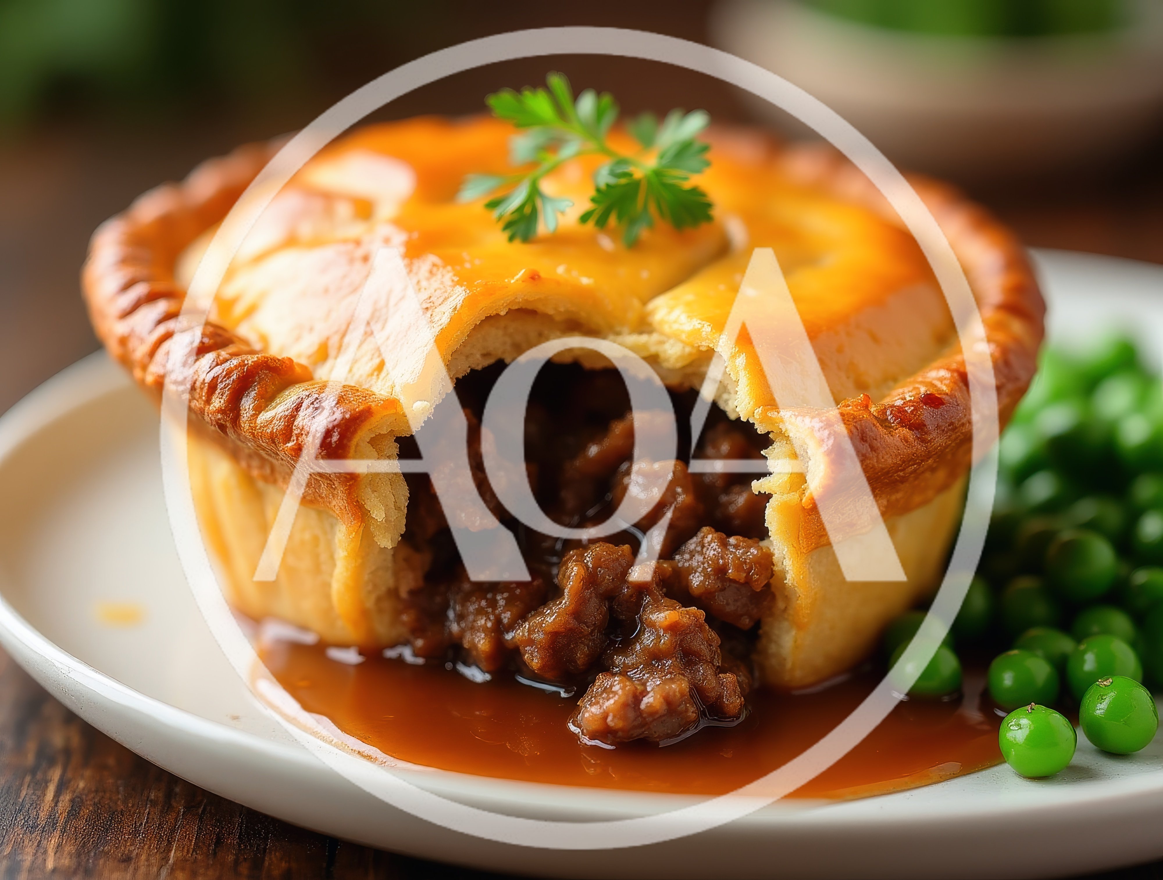 Savory Meat Pie With Gravy And Green Peas