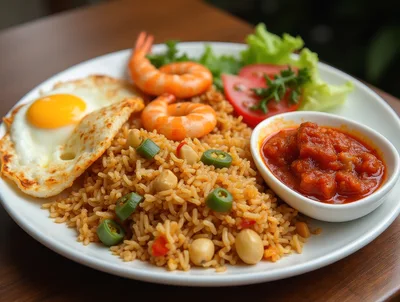 Nasi Goreng Fried Rice With Shrimp And Fried Egg