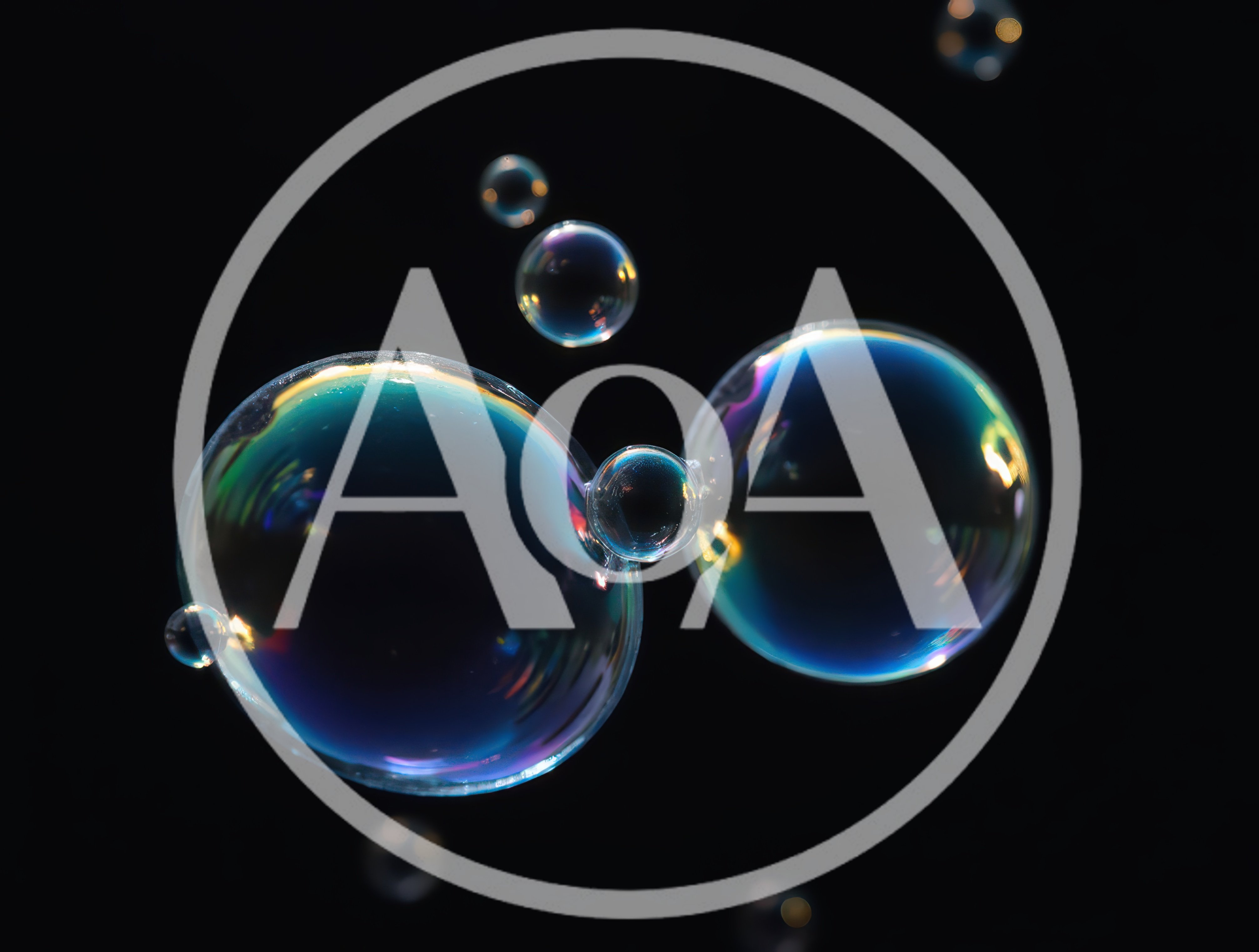 Floating Iridescent Soap Bubbles Against Black Background