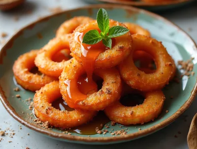 Fried Pineapple Rings Drizzled With Caramel Sauce