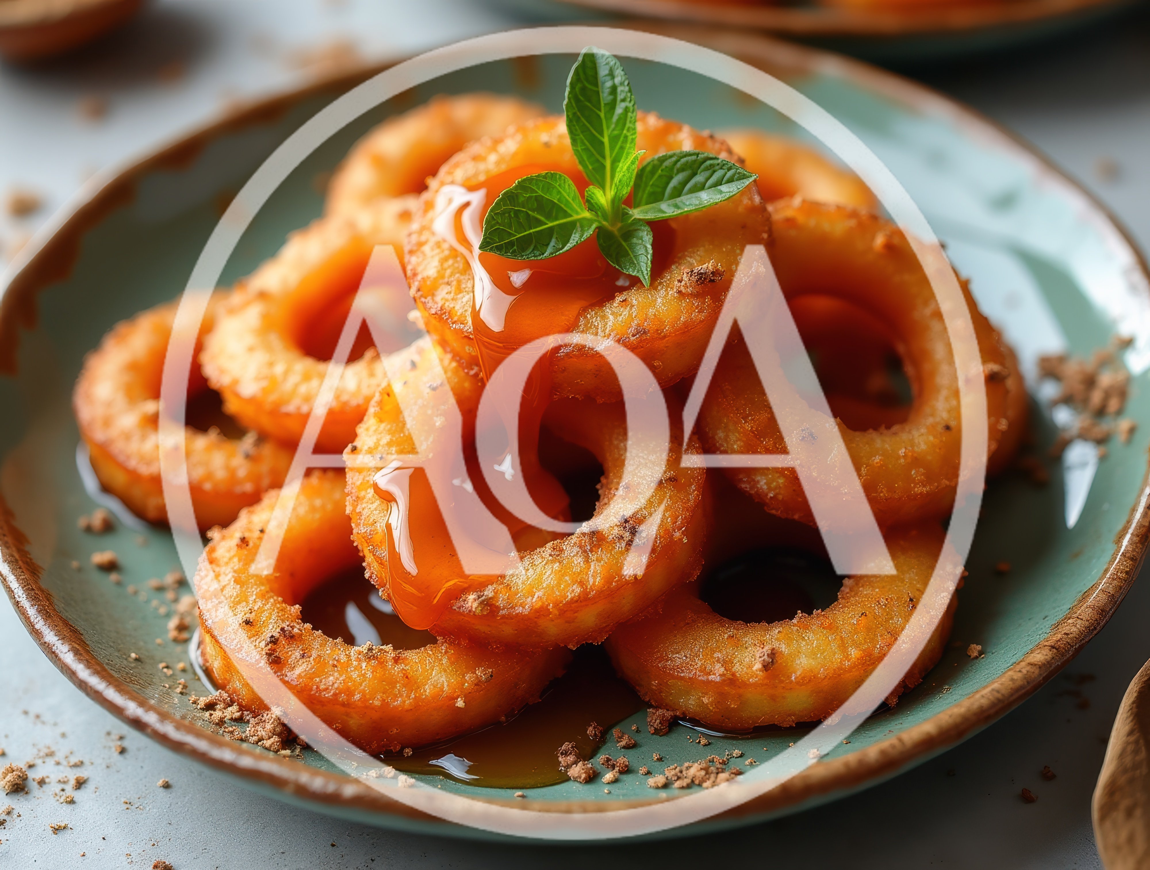 Fried Pineapple Rings Drizzled With Caramel Sauce