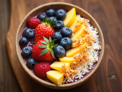 Healthy Acai Bowl With Fresh Fruit And Toppings