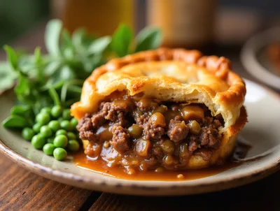 Savory Meat Pie With Peas On A Plate