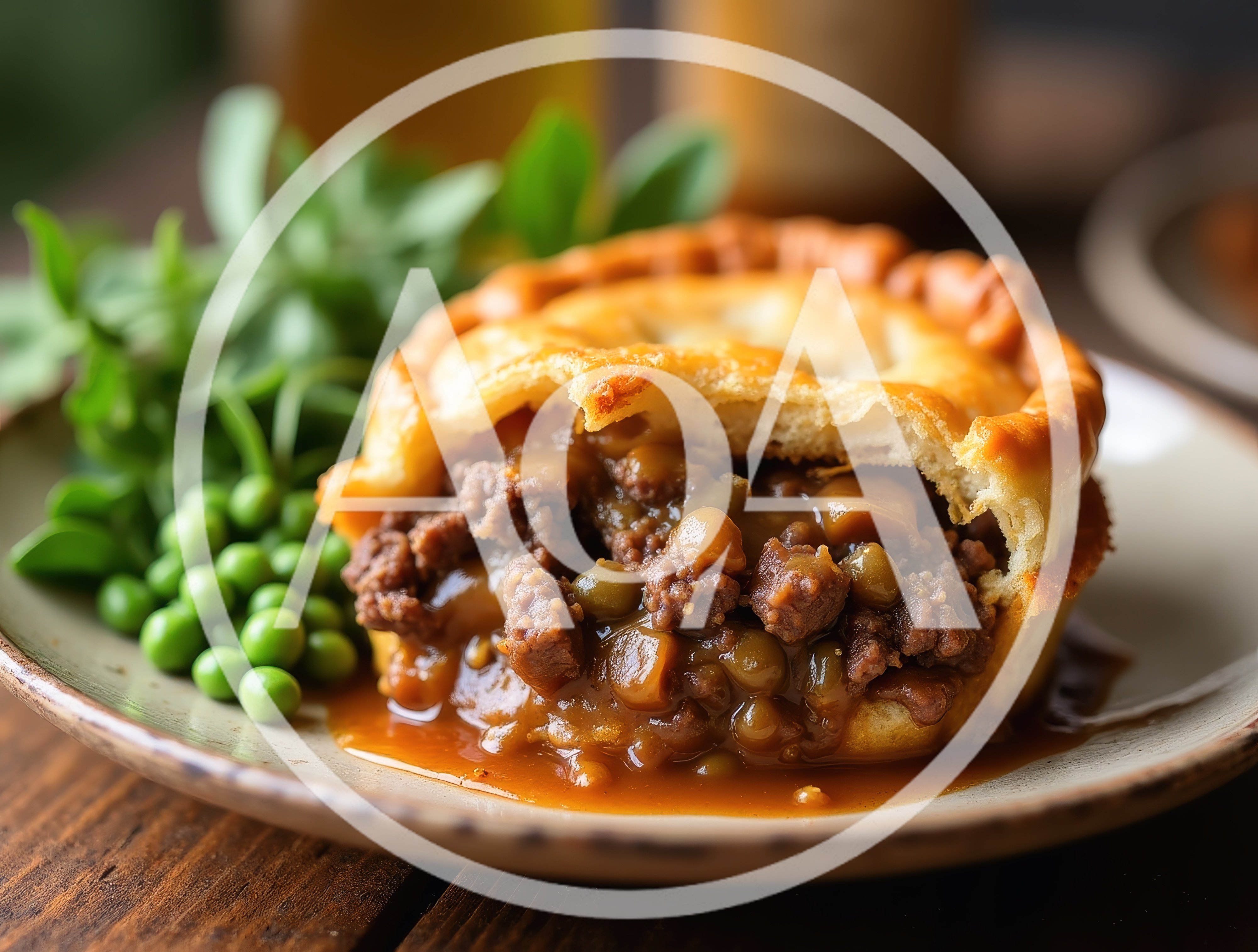 Savory Meat Pie With Peas On A Plate