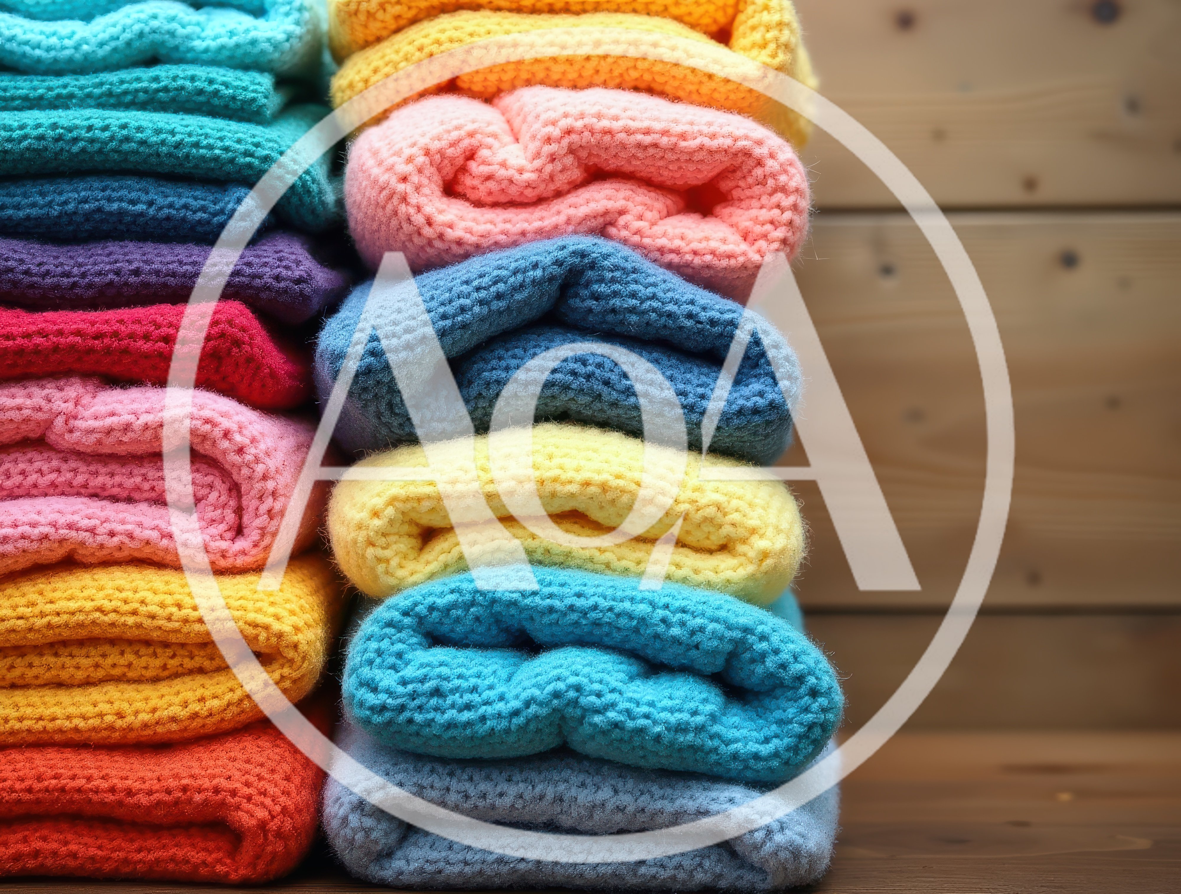 Stacked Colorful Knitted Sweaters On Wooden Background