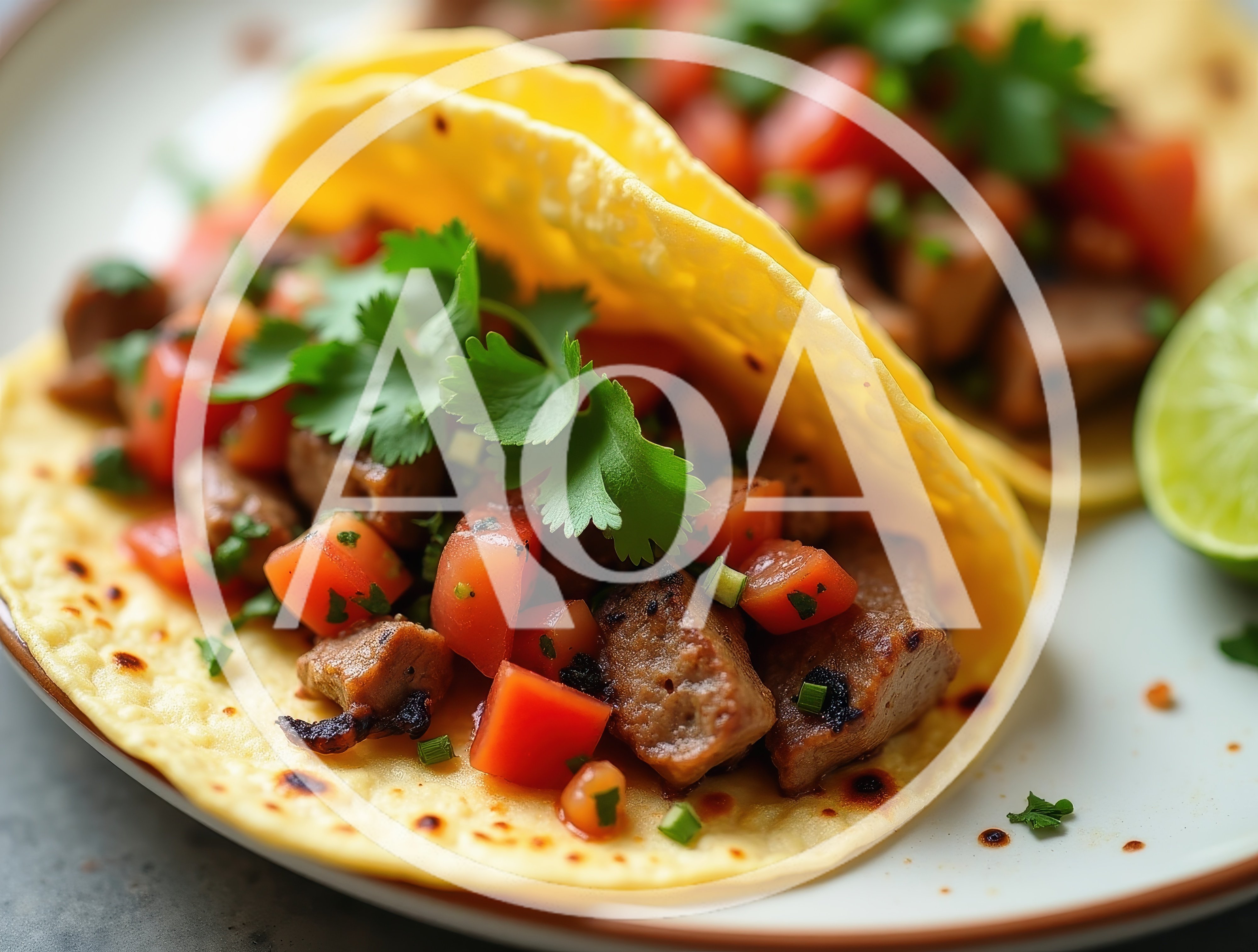 Two Fresh Carne Asada Tacos With Cilantro And Lime