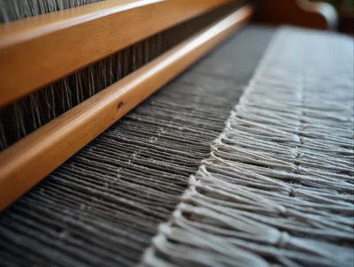 Close Up Of A Wooden Loom Weaving Fabric