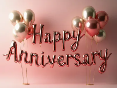 Rose Gold Happy Anniversary Balloon Lettering