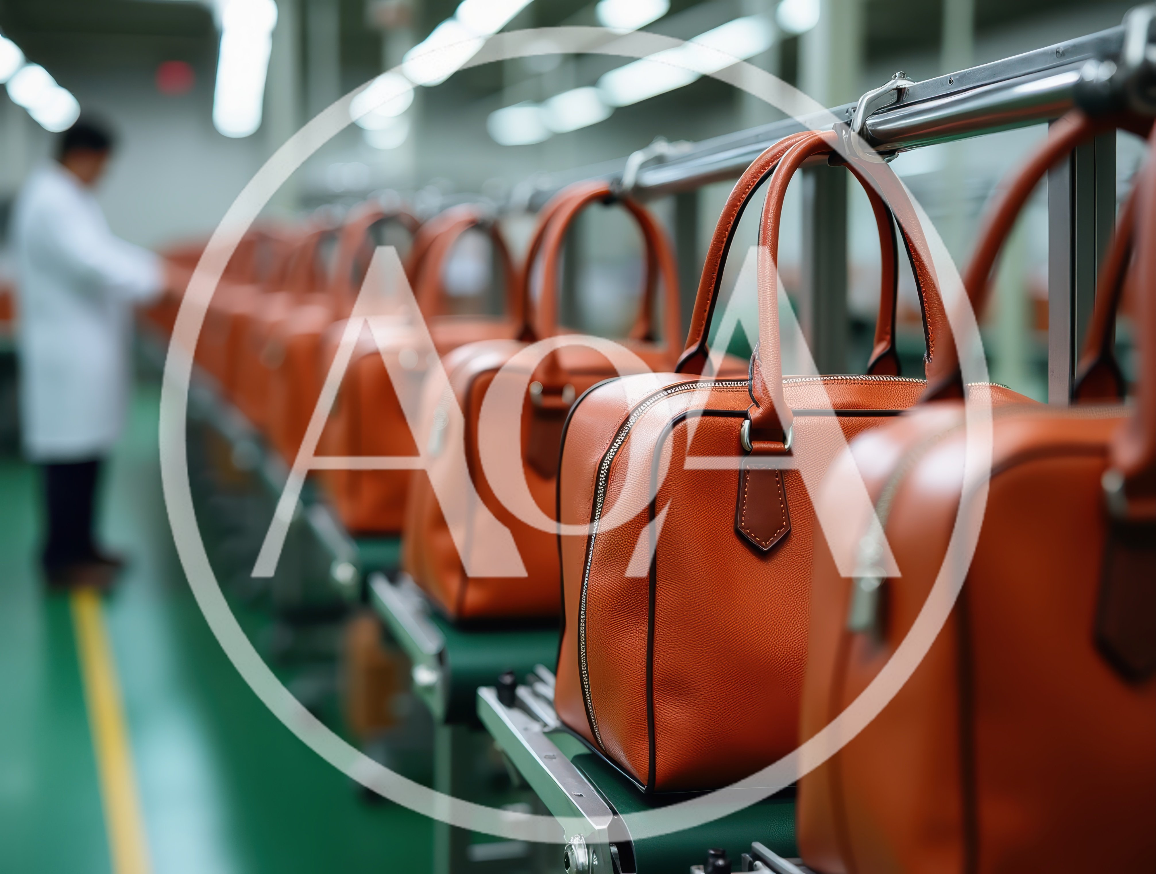 Leather Handbags Moving Along A Factory Assembly Line