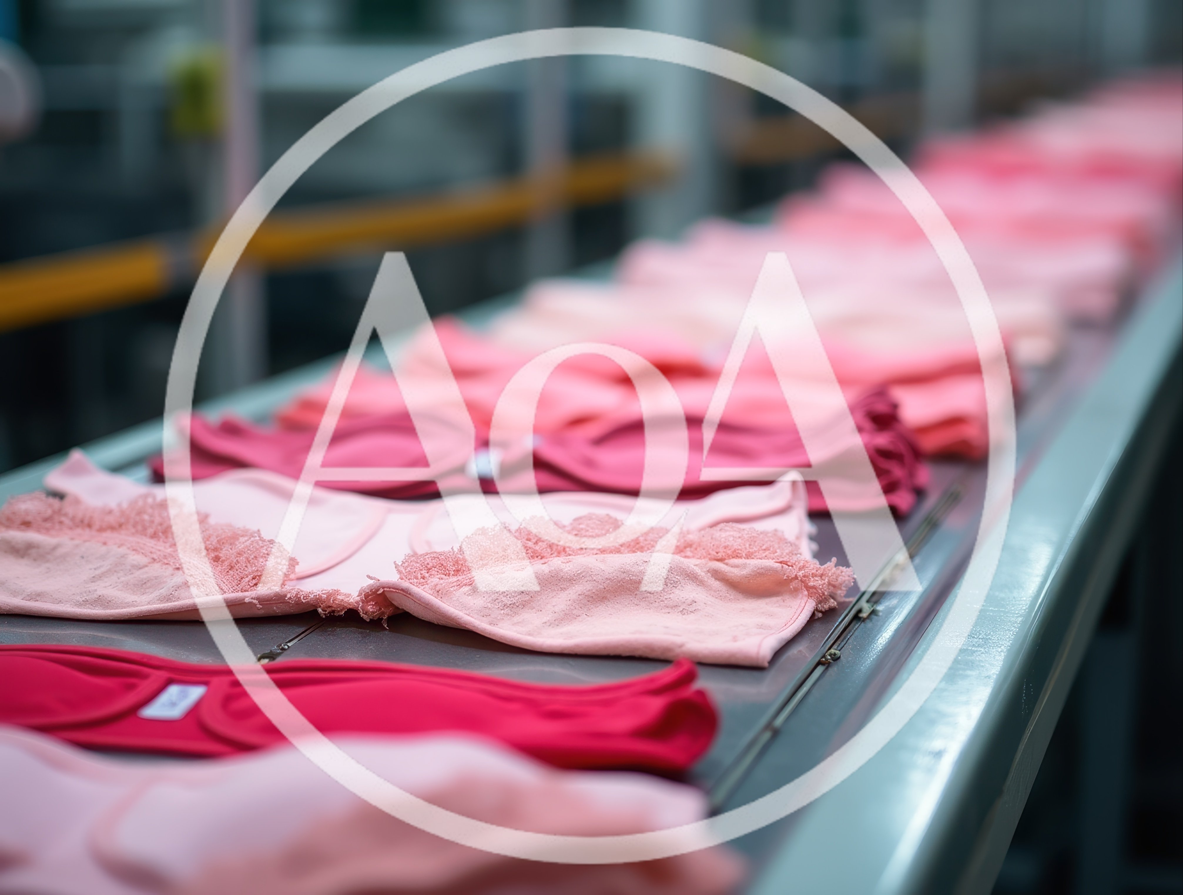 Pink Lingerie Items Moving Along A Factory Conveyor Belt