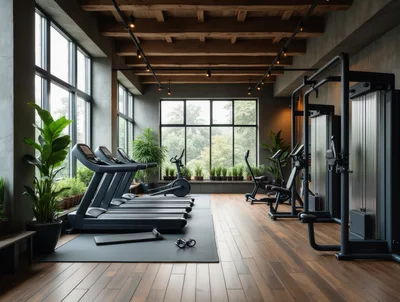 Modern Gym Interior With Treadmills And Strength Equipment