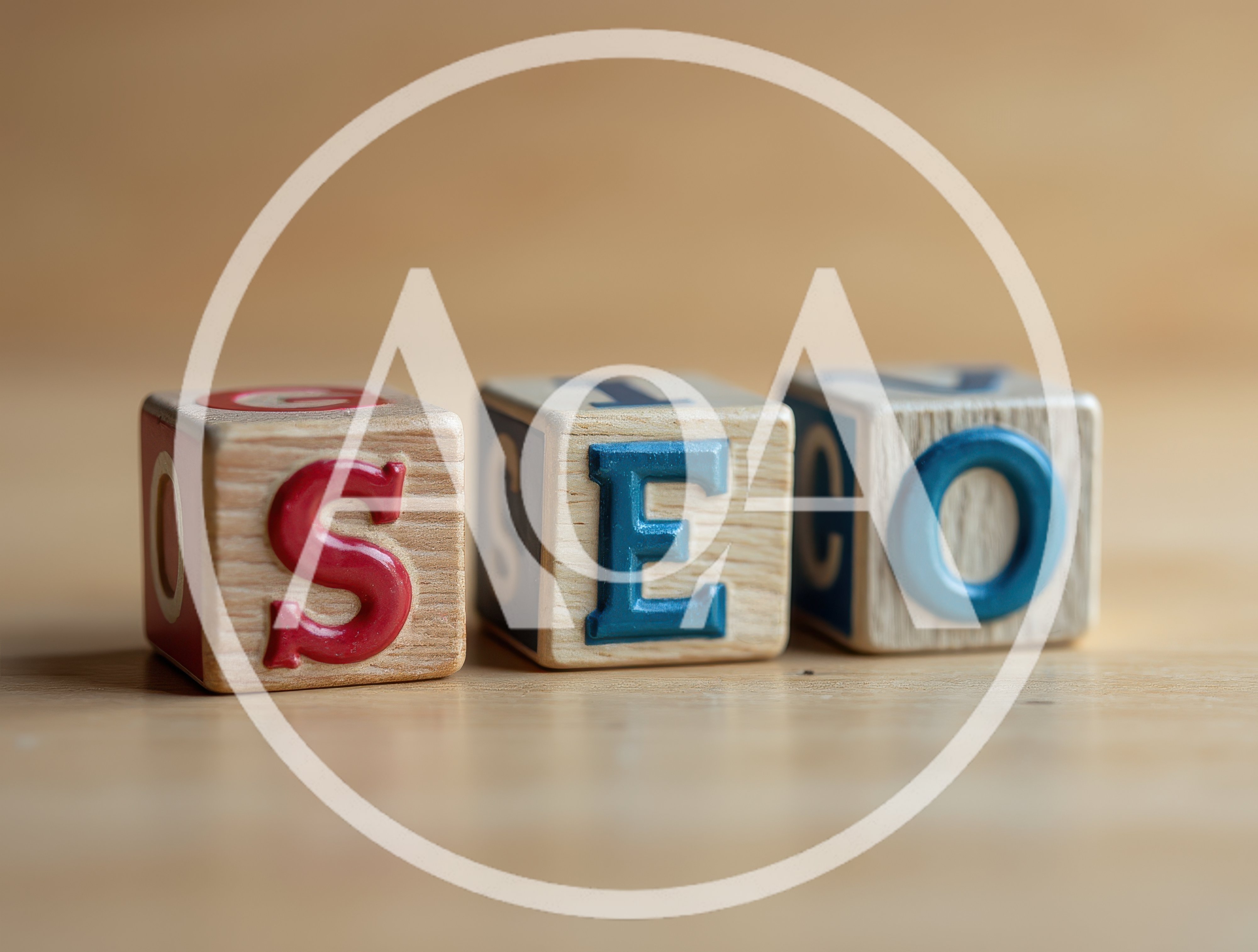 Wooden Alphabet Blocks Spelling SEO on Wooden Surface