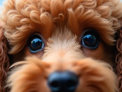 Close Up Portrait Of A Cute Curly Poodle