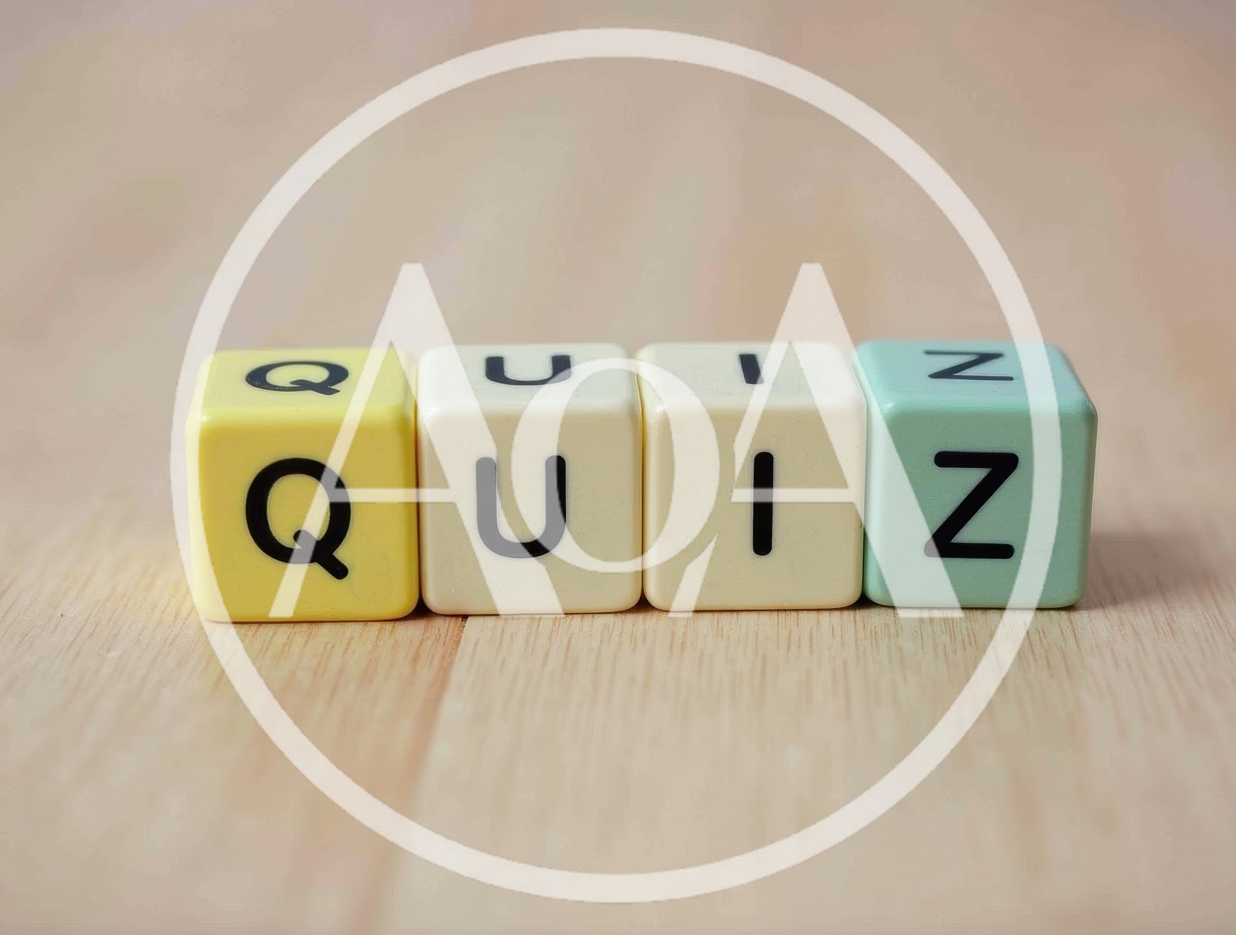 Four Colorful Dice Spelling The Word Quiz