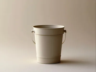 Minimalist Beige Metal Bucket On Neutral Background