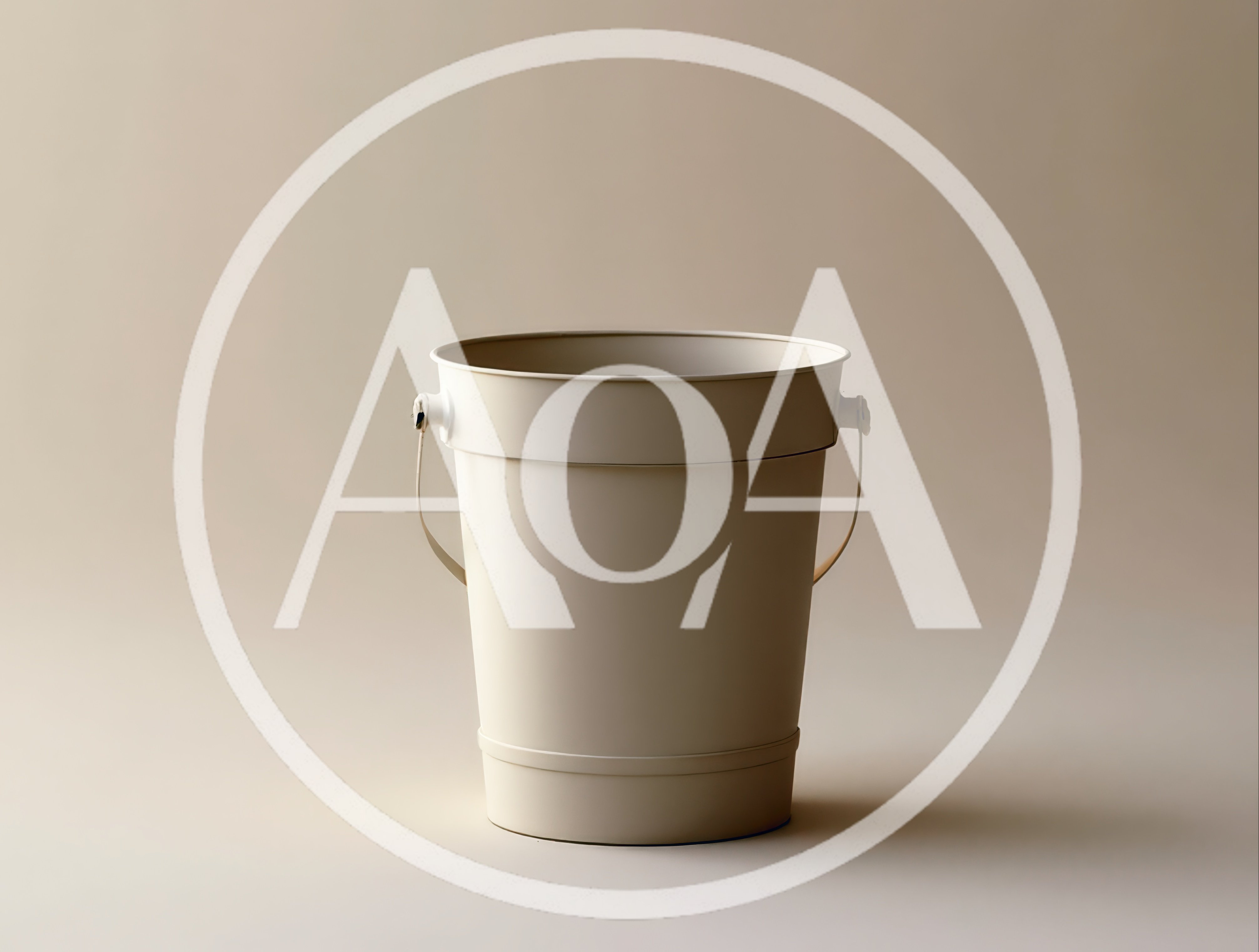 Minimalist Beige Metal Bucket On Neutral Background