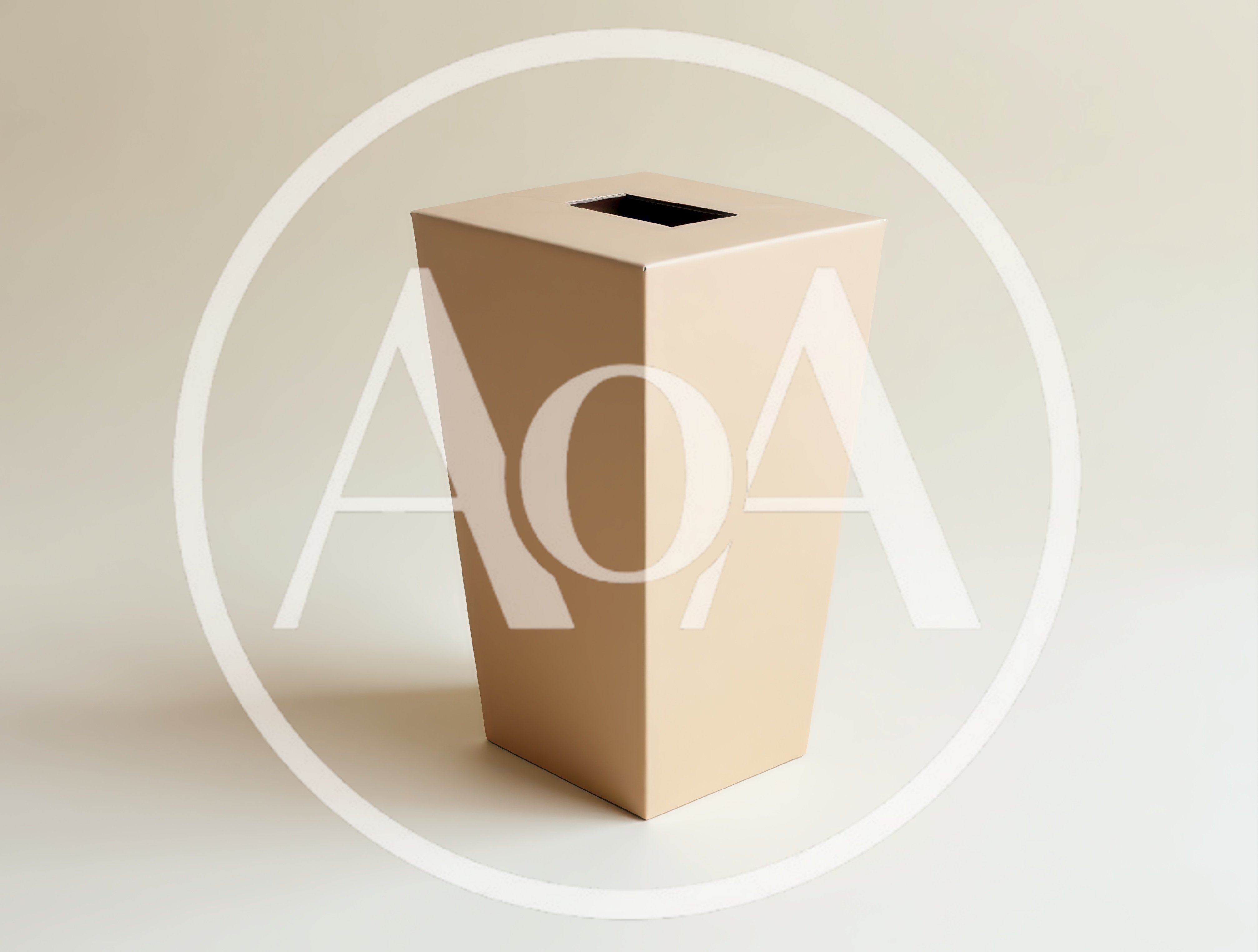 Minimalist Beige Trash Can On Plain Background
