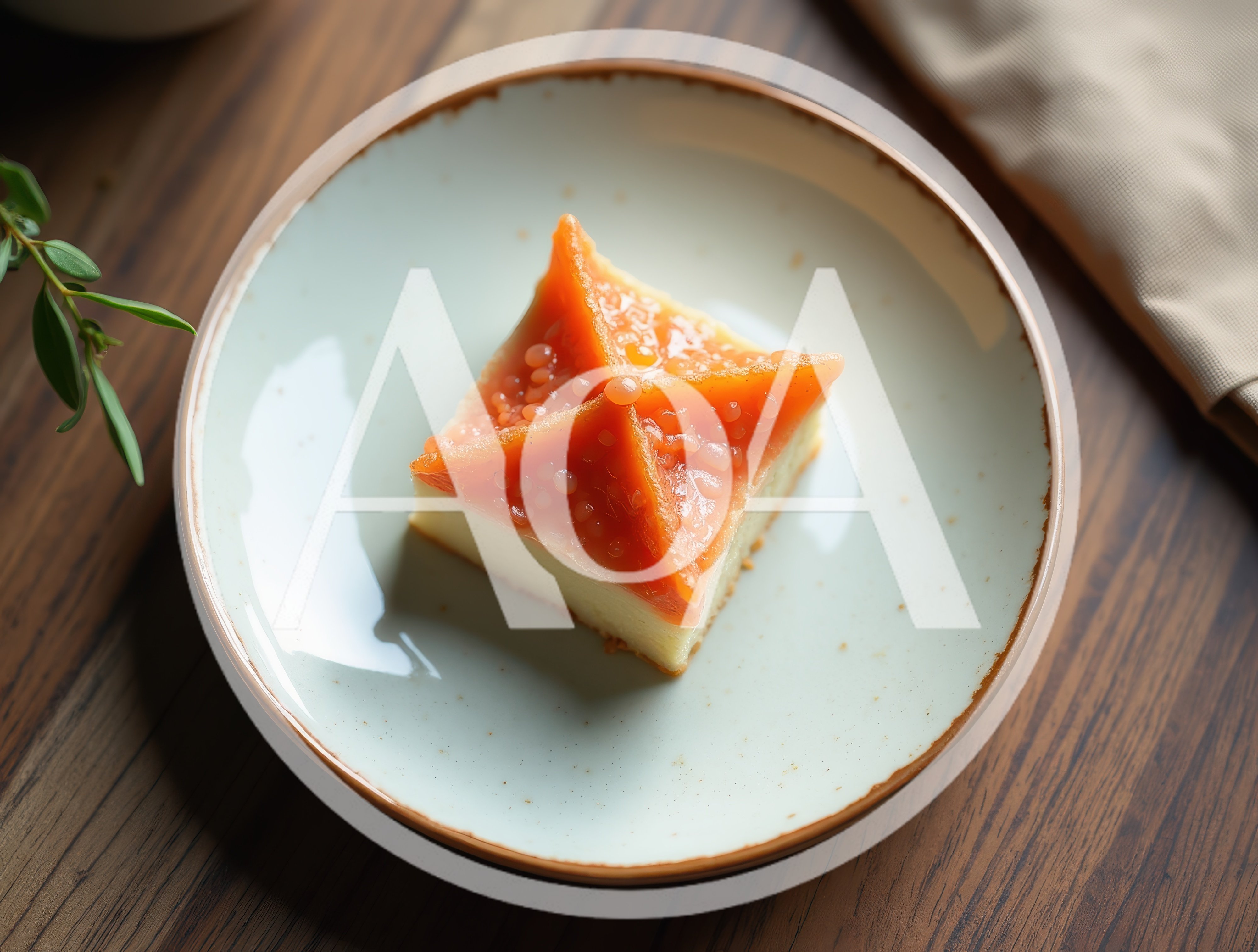 Square Dessert Topped With Salmon Roe On Plate