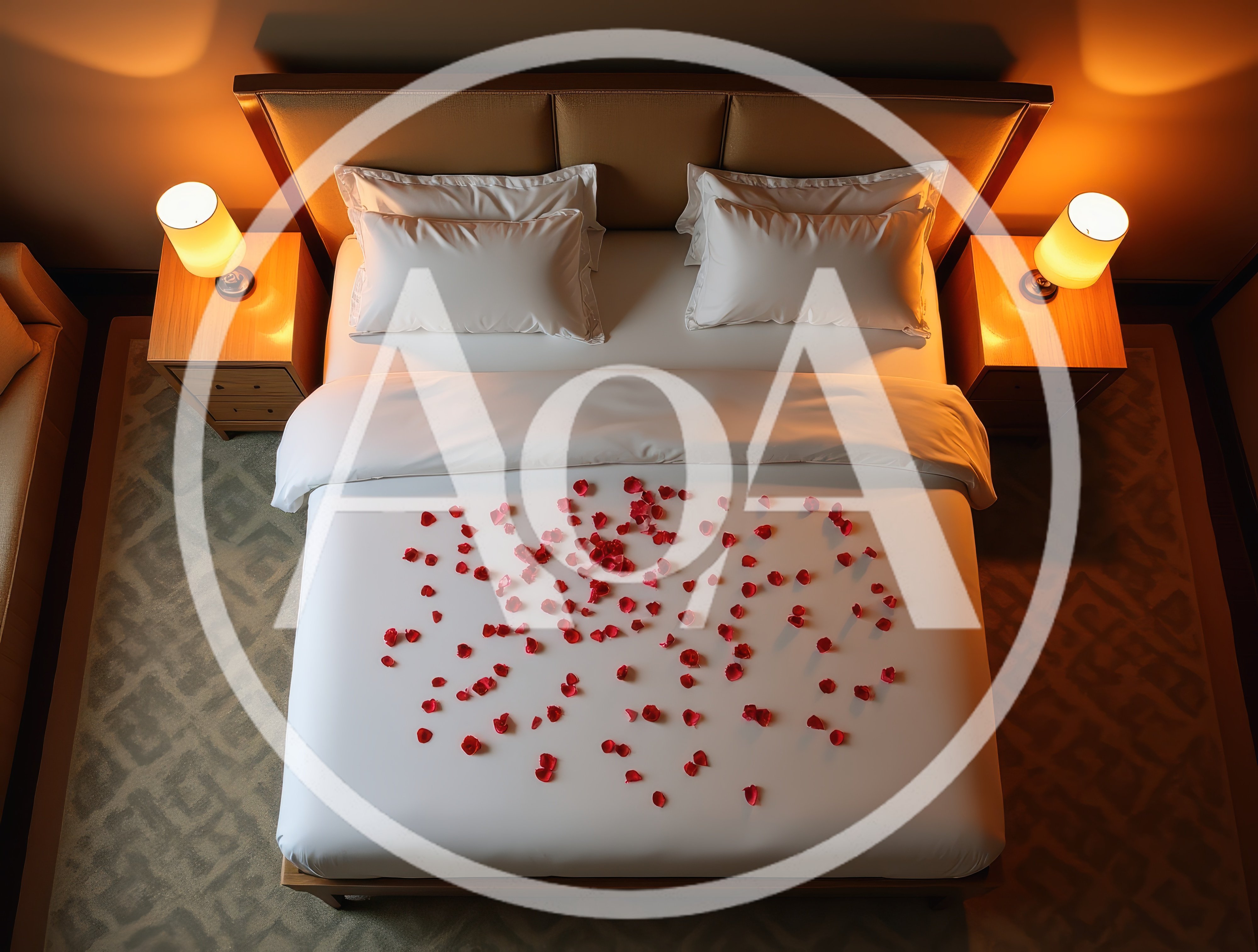 Romantic Hotel Bed Decorated With Red Rose Petals