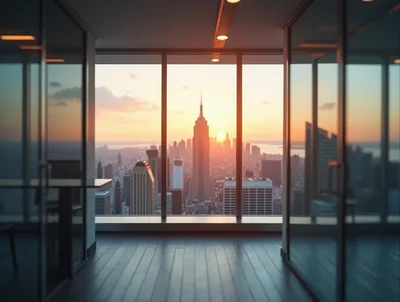 Modern Office Interior With New York City Skyline View