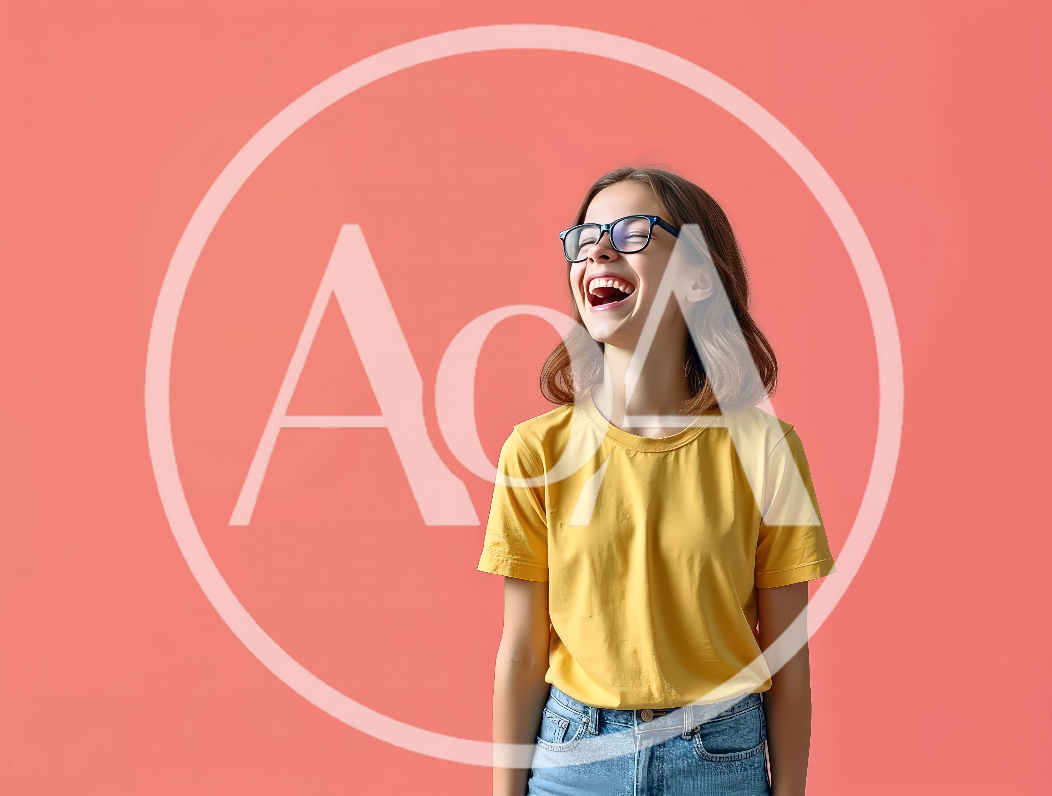 Young Woman Laughing Joyfully Against A Pink Background