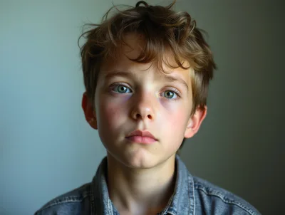 Portrait Of A Young Boy With Messy Hair