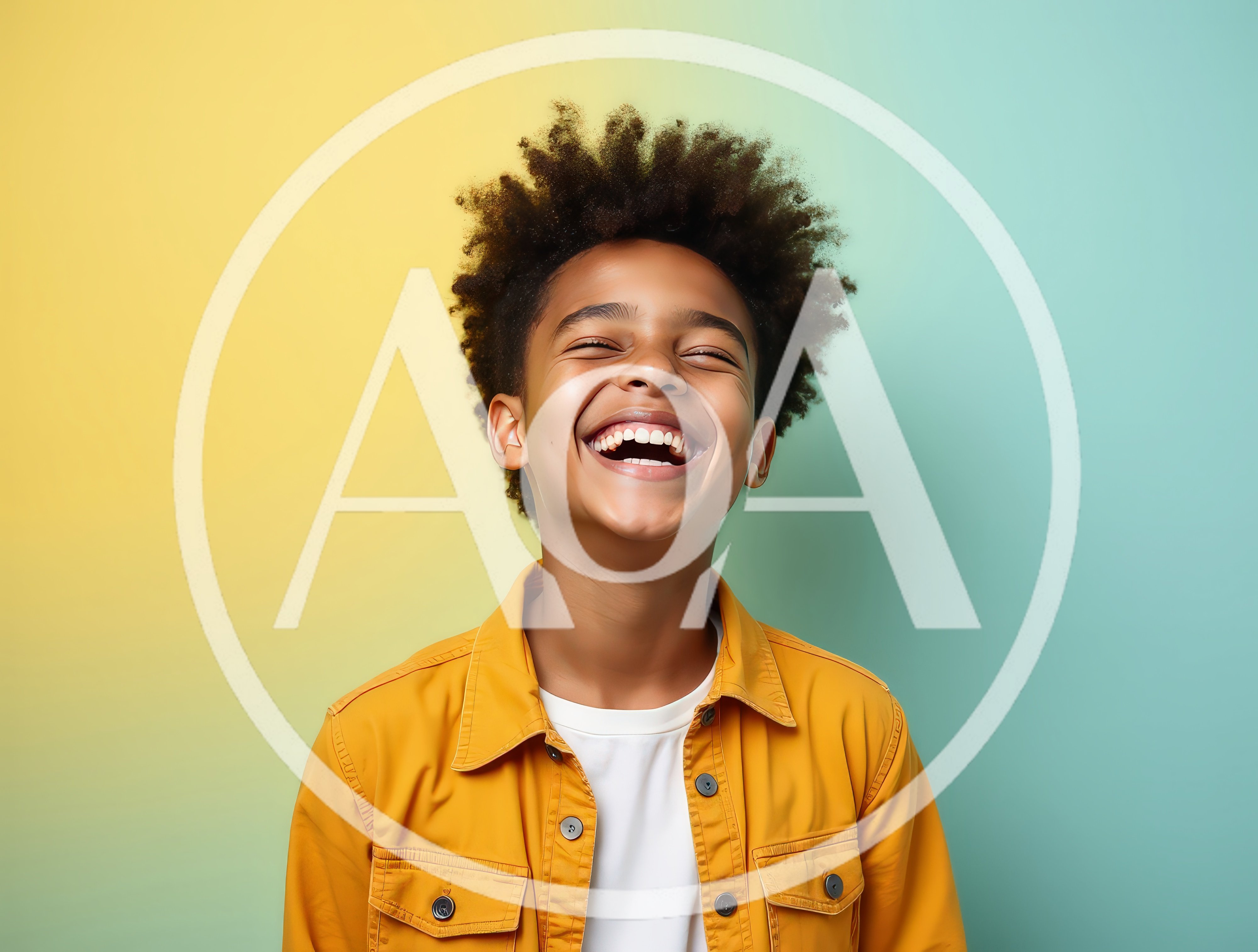 Happy Young Boy Laughing Against Colorful Background