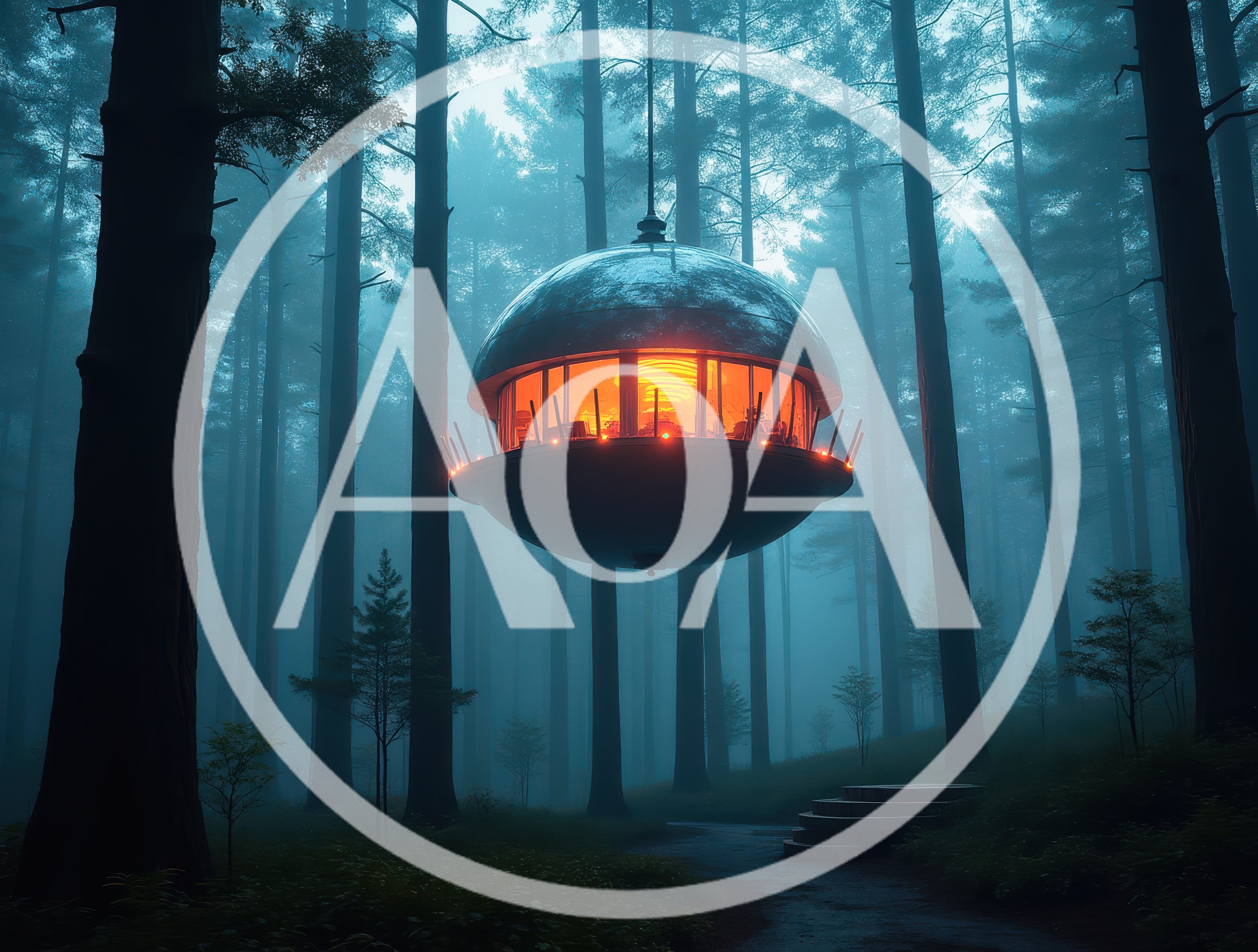 Futuristic Spherical Floating House In A Misty Forest