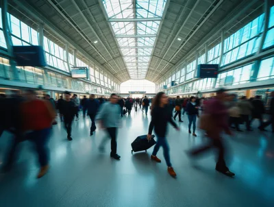 Commuters Walking Through A Busy Modern Train Station