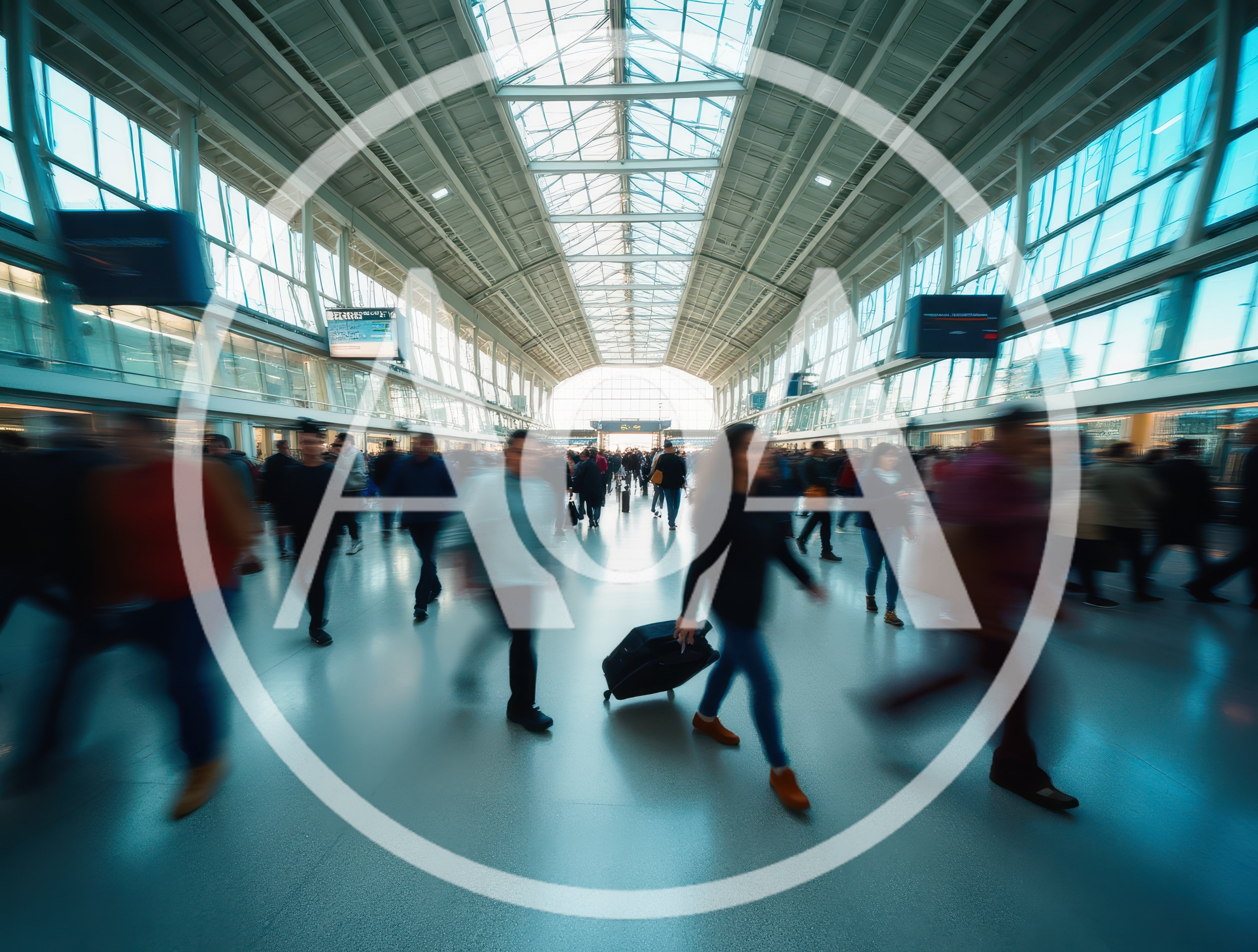 Commuters Walking Through A Busy Modern Train Station