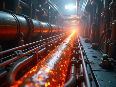 Glowing Molten Metal Pipe In Industrial Facility