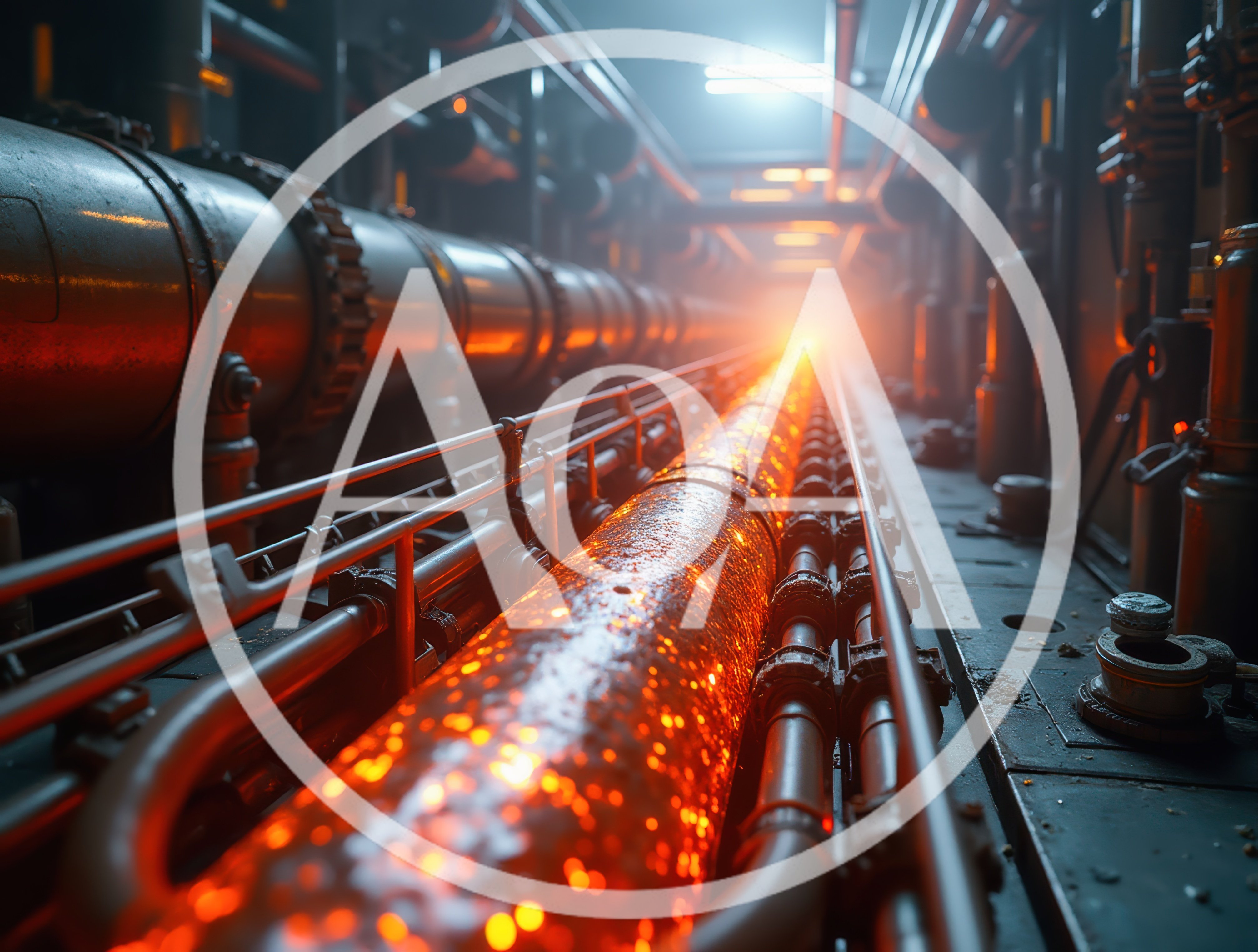 Glowing Molten Metal Pipe In Industrial Facility