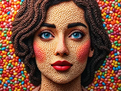 Portrait Of A Woman Made From Colorful Candy