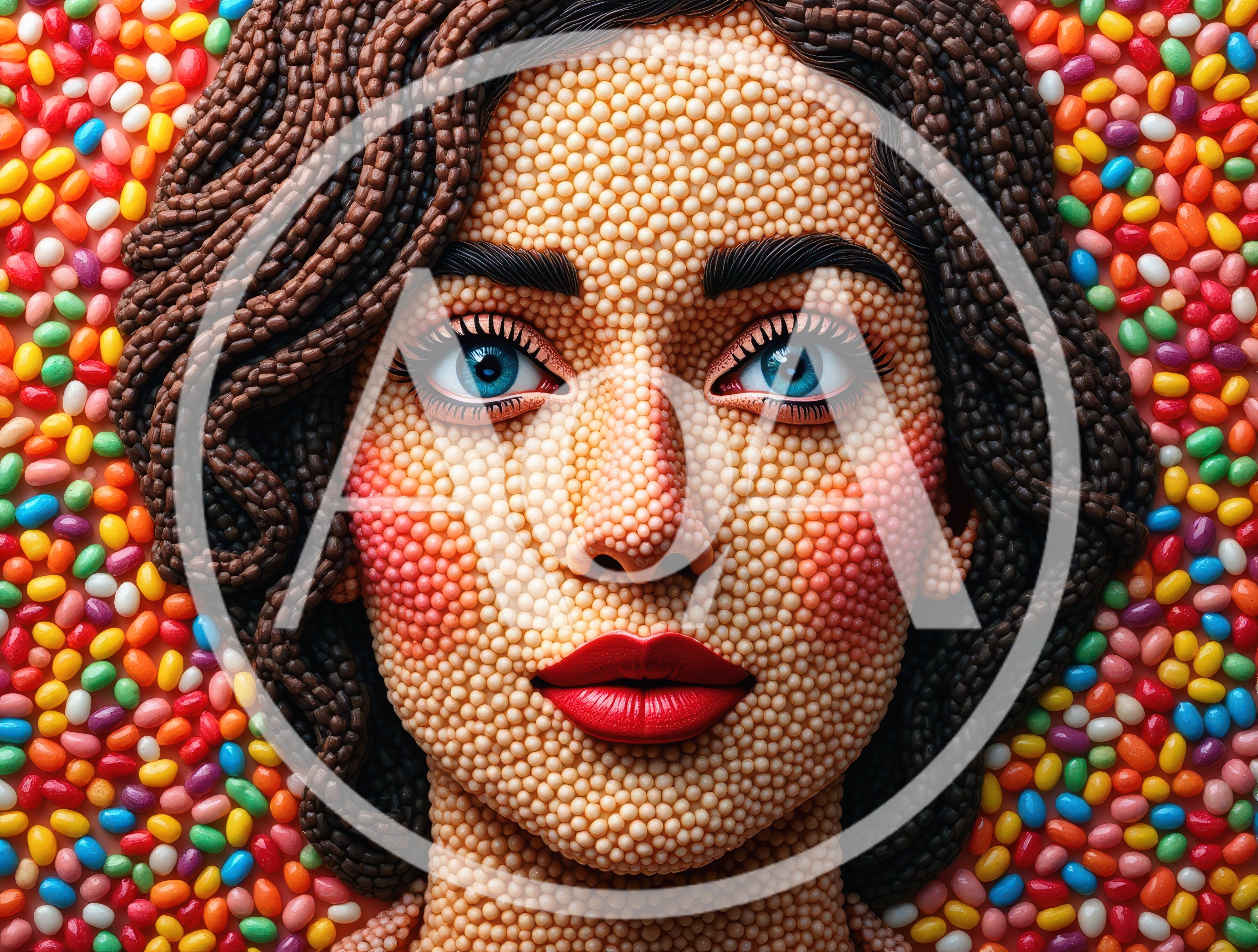 Portrait Of A Woman Made From Colorful Candy