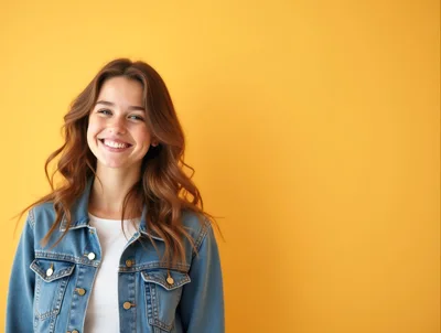 Smiling Young Woman Wearing Denim Jacket