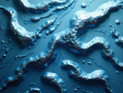 Abstract Liquid Metal Flowing In Blue Tones