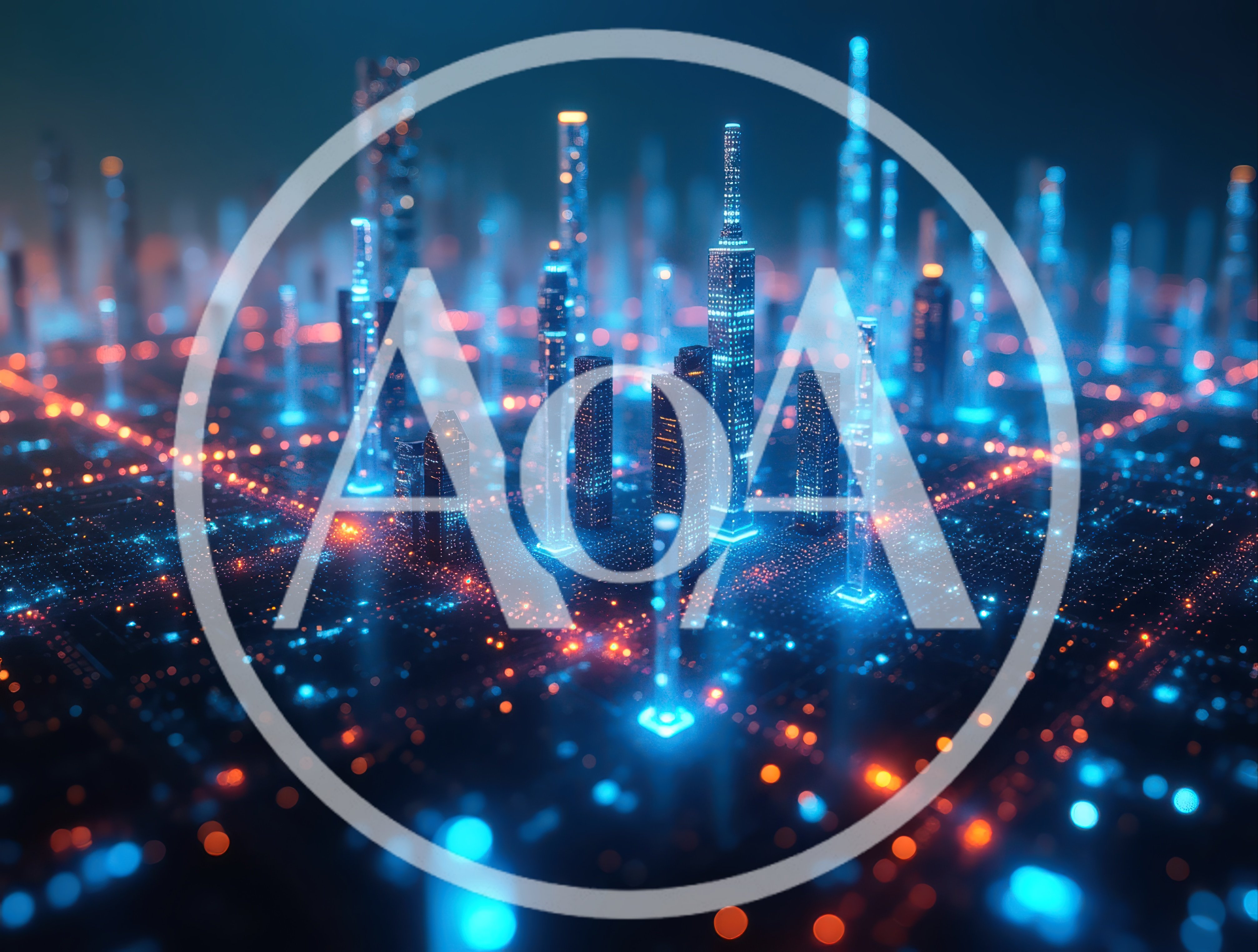 Futuristic Digital Cityscape With Glowing Data Networks