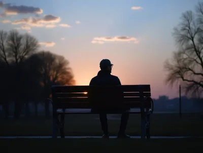 Silhouette Of A Man Sitting On A Park Bench