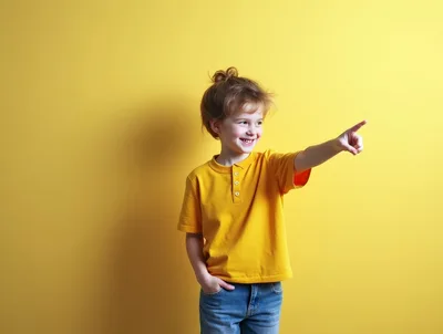 Happy Young Child Pointing To The Side