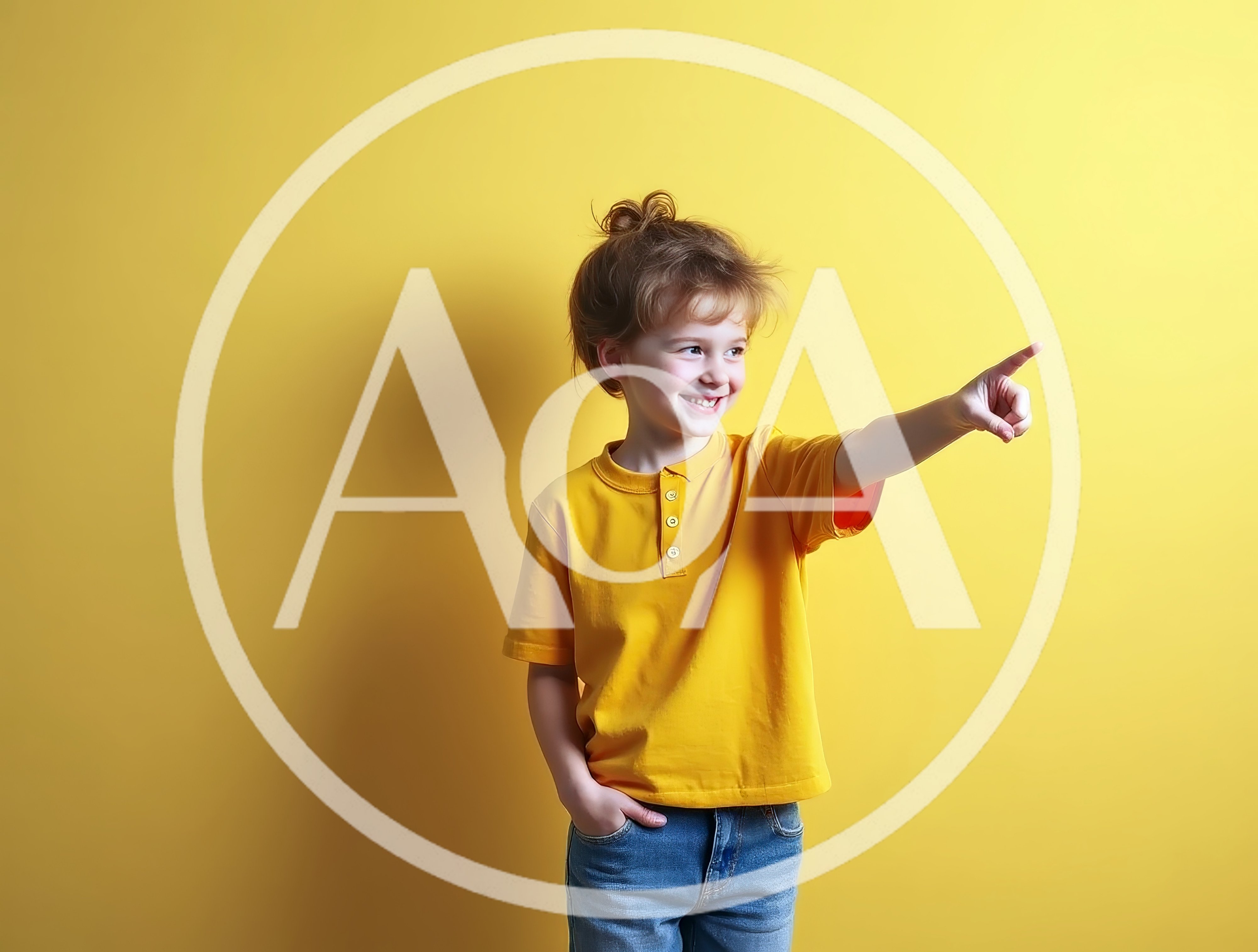 Happy Young Child Pointing To The Side