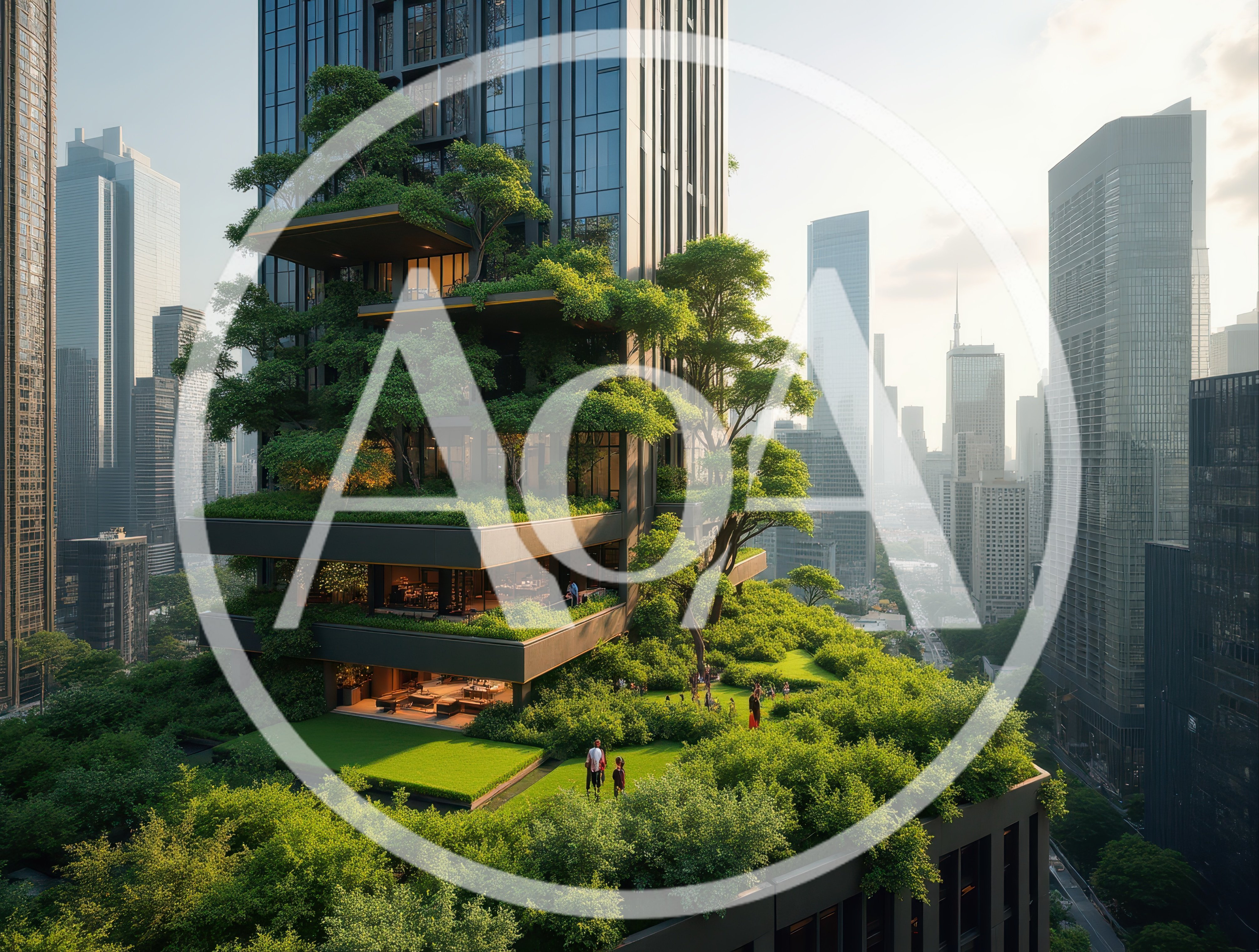 Modern Skyscraper With Lush Vertical Gardens And Rooftop Park