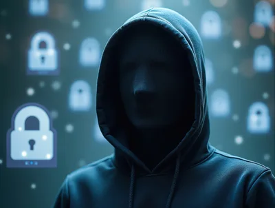 Faceless Hacker Wearing A Black Hoodie And Mask