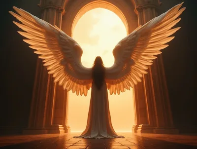Angel Standing Before A Glowing Golden Archway